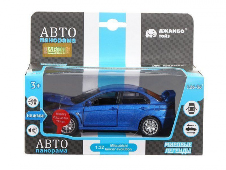 Фото Машина "АВТОПАНОРАМА" Mitsubishi Lancer Evolution, синий, 1/32, свет, звук, в/к 17,5*12,5*6,5 см | Инномарт