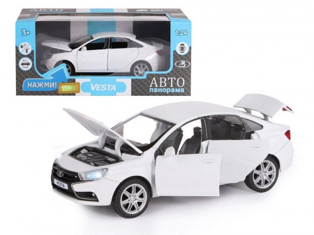 Фото Машина "АВТОПАНОРАМА" LADA VESTA седан, 1/24, белый, свет. звук. эффекты, в/к 24,5*12,5*10,5 см | Инномарт