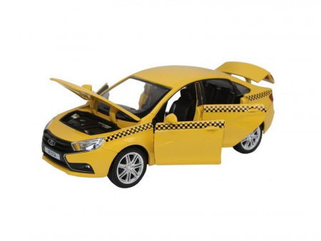 Фото Машина "АВТОПАНОРАМА" LADA VESTA "ТАКСИ" желтый, 1/24, свет, звук, инерция, в/к 24,5*12,5*10,5 см | Инномарт