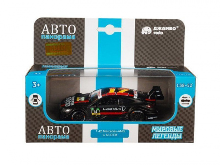 Фото Машина "АВТОПАНОРАМА" Mercedes-AMG C 63 DTM, черный, 1/42, инерция, откр двери, в/к 17,5*12,5*6,5 | Инномарт