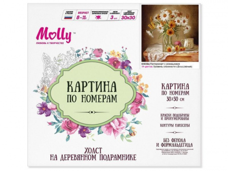 Фото Картина по номерам 30х30 Натюрморт с ромашками и календулой (19 цветов) | Инномарт
