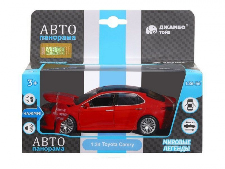 Фото Машина "АВТОПАНОРАМА" Toyota Camry, красный, 1/32, свет, звук, инерция, в/к 17,5*13,5*9 см | Инномарт