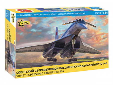 Фото Сборная модель ZVEZDA Советский сверхзвуковой пассажирский авиалайнер Ту-144, 1/144 | Инномарт