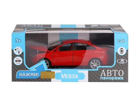 Фото Машина "АВТОПАНОРАМА" LADA VESTA седан, 1/24, красный, свет. звук. эффекты, в/к 24,5*12,5*10,5 см | Инномарт