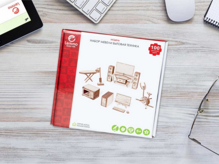 Фото Деревянный конструктор Lemmo МОДЕЛЬ "НАБОР МЕБЕЛИ БЫТОВАЯ ТЕХНИКА", 100 деталей | Инномарт