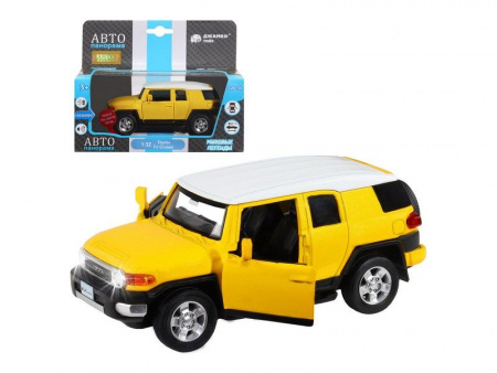 Фото Машина "АВТОПАНОРАМА" Toyota FJ Cruiser,желтый, 1/32, свет, звук, инерция, в/к 17,5*13,5*9 см | Инномарт