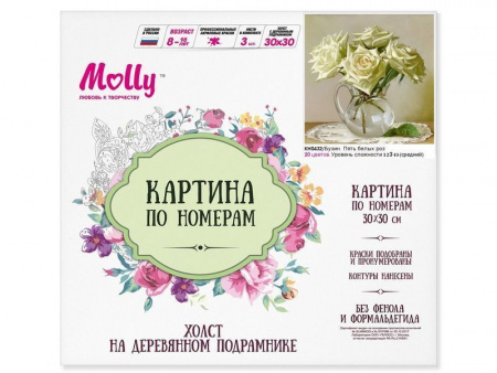 Фото Картина по номерам 30х30 Бузин. Пять белых роз (20 цветов) | Инномарт