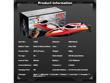 Фото Радиоуправляемый катер Flytec V003 (красный) 2.4G RTR | Инномарт