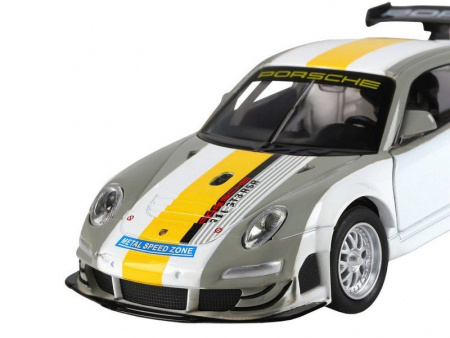 Фото Машина "АВТОПАНОРАМА" Porsche 911 GT3 RSR, серебряный, 1/32, свет, звук, инерция, в/к 17,5*13,5*9см | Инномарт