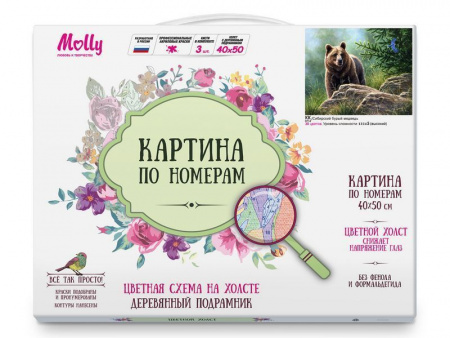Фото Картина по номерам с цветной схемой 40х50 СИБИРСКИЙ БУРЫЙ МЕДВЕДЬ (30 цветов) | Инномарт