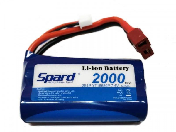 Аккумулятор Li-Ion Spard 2000mAh, 7,4V, 15C, T‐plug для Remo Hobby 1/16, Himoto 1/18