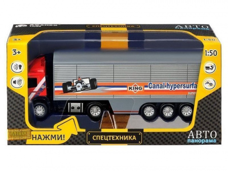 Фото Машина "АВТОПАНОРАМА" Volvo, красный, 1/50, свет, звук, в/к 28*14*10 см | Инномарт