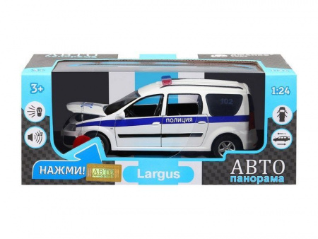 Фото Машина "АВТОПАНОРАМА" LADA LARGUS "Полиция", 1/24, свет, звук, инерция, в/к 24,5*12,5*10,5 см | Инномарт
