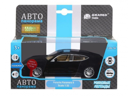 Фото Машина "АВТОПАНОРАМА" Porsche Panamera S, черный, 1/32, свет, звук, инерция, в/к 17,5*13,5*9 см | Инномарт
