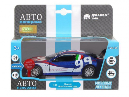 Фото Машина "АВТОПАНОРАМА" Maserati Gran Turismo MC GT4, синий, 1/32, свет, звук, в/к 17,5*13,5*9 см | Инномарт