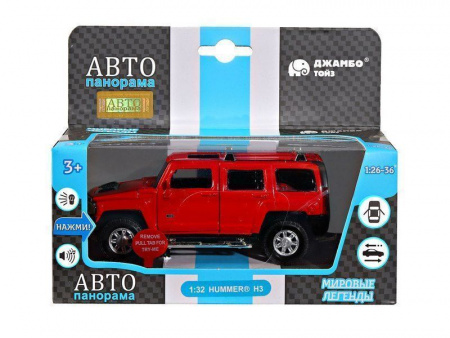 Фото Машина "АВТОПАНОРАМА" Hummer H3, красный, 1/32, свет, звук, инерция, в/к 17,5*13,5*9 см | Инномарт