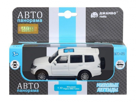 Фото Машина "АВТОПАНОРАМА" Mitsubishi Pajero 4WD Tubro, белый, 1/43, инерция, в/к 17,5*12,5*6,5 см | Инномарт