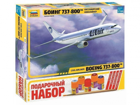 Фото Сборная модель ZVEZDA Пассажирский авиалайнер Боинг 737-800, подарочный набор, 1/144 | Инномарт