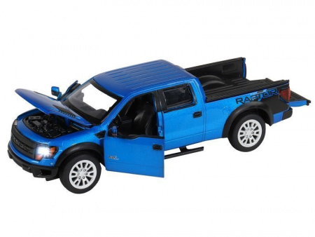 Фото Машина "АВТОПАНОРАМА" Ford F-150 SVT Raptor, синий, 1/34, свет, звук, инерция, в/к 20*10*11 см | Инномарт