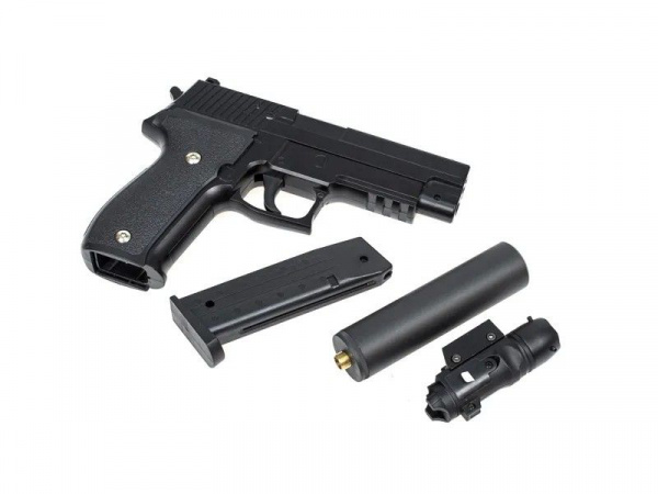 Пистолет металлический SIG 226 с глушителем и ЛЦУ G.26A 20см в/к | Инномарт