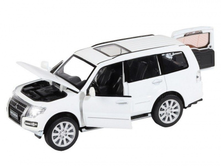 Фото Машина "АВТОПАНОРАМА" Mitsubishi Pajero 4WD Tubro, белый, 1/33, свет, звук, в/к 17,5*13,5*9 см | Инномарт
