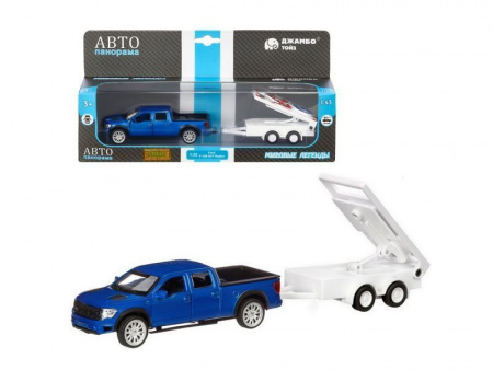 Фото Машина "АВТОПАНОРАМА" Ford F-150 c прицепом с дорожными знаками, 1/43, инерция, в/к | Инномарт