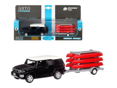 Фото Машина "АВТОПАНОРАМА" Toyota FJ Cruiser c прицепом с досками для серфинга, 1/43, инерция, в/к | Инномарт